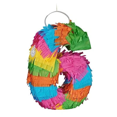 Imagen de Relaxdays Mini Piñata Número 6, Minipiñata Cumpleaños y Aniversarios, Rellenable con Chuches, 20,5x15x4,5 cm, Multicolor, Cartón, 20.5 x 15 4.5 cm