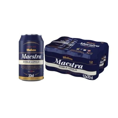 Imagen de Mahou Maestra Doble Lúpulo, Pack de 12 Latas x 33 cl, Cerveza Tostada Lager Sabor Intenso y Espuma Cremosa, 7.5% Volumen Alcohol
