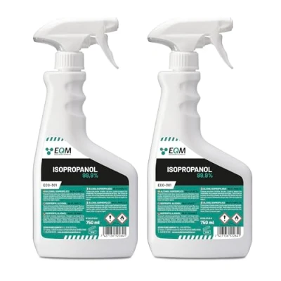 Imagen de EQM ECO 301 Alcohol Isopropílico 99,9% 2x750 ML Isopropanol Limpieza componentes electrónicos, objetivos y pantallas de resinas en impresión 3D Limpiacristales desengrasante