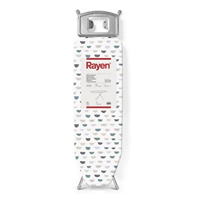 Imagen de Rayen Tabla de Planchar Gama Basic Altura Regulable Malla Metálica Reposa Planchas Estructura Gris y Funda Estampado Blanco Medidas: 120 x 38 cm
