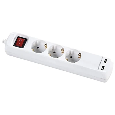 Imagen de Alyco Regleta de 3 Enchufes y 2 USB con Interruptor, Cable 1,4 m 199433, blanco