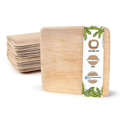Imagen de GREENBOX Palmware Vajilla de hoja palma I 25 unidades platos rectangulares 20 x cm biodegradable para fiestas desechable