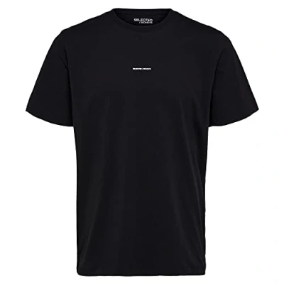 Imagen de SELECTED HOMME Slhaspen Print SS O Neck tee Noos Camiseta, Negro, M para Hombre