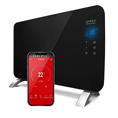 Imagen de gridinlux® Homely Wifi Warm 1500W Negro Radiador Cristal Eléctrico Calefacción Termostato Convector Emisor Calor APP Silencioso Apto para baños.