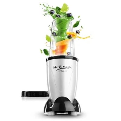 Imagen de GOURMETmaxx Smoothie Maker incl. Taza para Llevar Mini Batidora con 8 programas, sin BPA apta lavavajillas y a prueba de fugas 400 W [Edición Plata]
