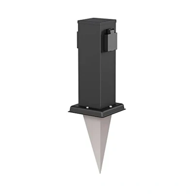 Imagen de ledscom.de Polly pilar de toma jardín con pincho suelo para exteriores, IP44, 2 conectores, acero inoxidable, angular, negro, 27cm