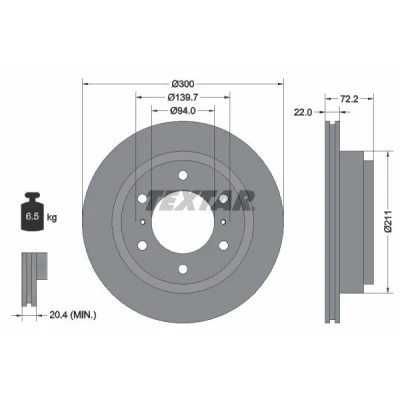 Imagen de TEXTAR PRO 92135103 Disco de freno 300 22 06/08 139,7 ventilación interna revestido sin perno sujeción rueda, buje rueda