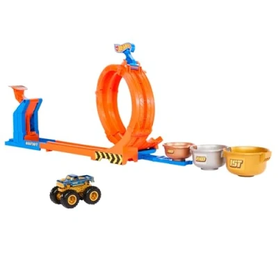 Imagen de Hot Wheels Monster Trucks Trofeo Challenge de loopings y giros Bigfoot Conjunto Pista camión, Juego con vehículo metálico 50 Aniversario a Escala 1:64, Dos Formas Jugar, JBX64