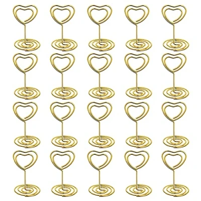 Imagen de Soporte para Tarjetas de Lugar,20 pcs Soportes Números Mesa Sostenedor Foto Pinza Mini Portatarjetas Lugar Metal Memo Clip Holder,para Bodas Restaurantes Cumpleaños Fiestas( corazón)