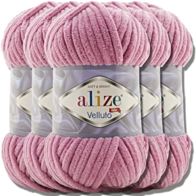 Imagen de Alize Velluto Lote de 5 ovillos Lana turca 100 g cada una Super Bulky Ovillo XXL para Amigurumi Suave bebé ganchillo y tejer (rosa 98)