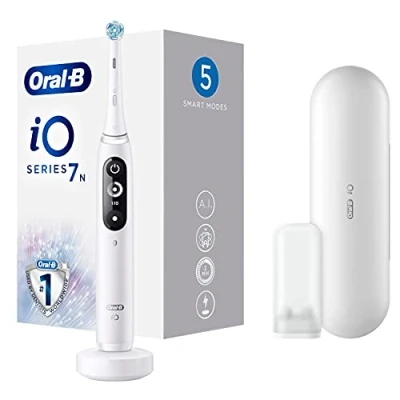 Imagen de Oral B iO 7n Cepillo Eléctrico Recargable Tecnología De Braun, 1 Mango Blanco Con Diseño Alta Gama Y Magnética, Pantalla En Negro, Cabezal Recambio, Funda Viaje Premium