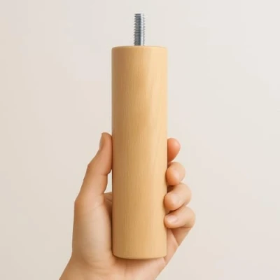 Imagen de La Fabrique de Pieds Juego 4 Patas Cama Madera, Cilindro, Verni Clair, 15 x 6 cm