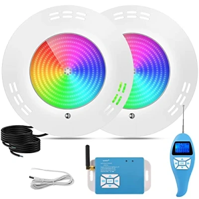 Imagen de LyLmLe Foco LED Piscina Relleno de Resin, 35W Luces Lámpara Regulable Sincronización Multicolor RGB con Remoto para Superficie extraplano, IP68 Impermeable,12V AC(2 Focos)