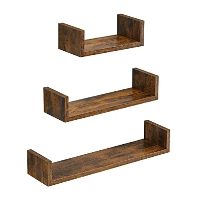Imagen de SONGMICS Estantes de Pared, Juego 3, Flotantes, Colgantes, Longitud 30/45/60 cm, Carga 10 kg, para Salón, Oficina, Baño, Cocina, Marrón Rústico LWS066T01