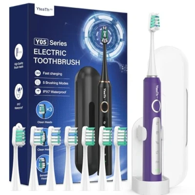 Imagen de Cepillo de Dientes Eléctrico Sónico para Hombres Electrico Adultos con 8 Cabezales y Estuche Viaje, 5 Modos, IPX7 Impermeable, Viaje Recargable, Azul