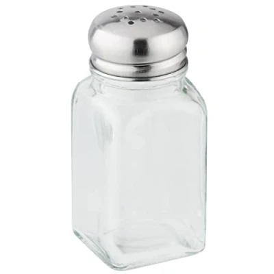 Imagen de FACKELMANN Salero o pimentero cocina mesa de cristal con tapa en acero inoxidable, capacidad 75ml, 3,9x3,9x10cm, 1ud.