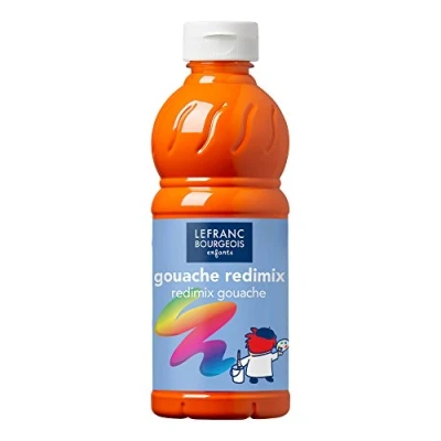 Imagen de Lefranc Bourgeois Educación, gouache líquida Redimix, témperas para niños, 500ML naranja, pinturas niños y manualidades