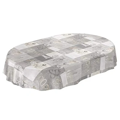 Imagen de ANRO Mantel de Hule para Mesa (Lavable, Aspecto Usado, Ovalado, 180 x 140 cm), Toalla, Borde Corte, Oval 180cm