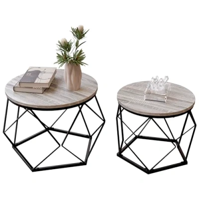 Imagen de Vida Designs Brooklyn Mesas Nido, Hierro Madera de ingeniería, Gray, Large/Small : H 40/36 x W 48/40 D cm, 2 Unidades