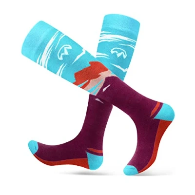 Imagen de OutdoorMaster 2 Pares Calcetines de Esquí para Mujer, Térmico Invierno Snowboarding Transpirables Deportes al Aire Libre con Diseño Sobre la Pantorrilla/Puño Antideslizante