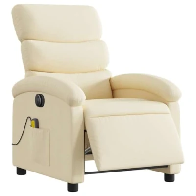 Imagen de vidaXL Sillón Reclinable de Masaje Eléctrico, Silla con Respaldo Reposabrazos, Relax Descanso, Asiento Ajustable, Tela Color Crema