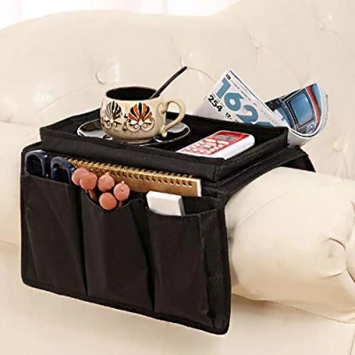 Imagen de BEISIJIA Organizador de reposabrazos con bandeja para tazas, sofá Caddy TV, soporte almacenamiento teléfono móvil, tabletas,revistas, libros,gafas,cables, bebederos, aperitivos, bolsa