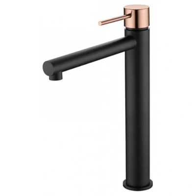 Imagen de Mice Grifo de lavabo con caño alto Griferia monomando baño sobre encimera para lavamanos Color Negro Mate y Oro Rosa