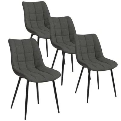 Imagen de WOLTU Pack de 4 Sillas Comedor Asiento Lino Silla Diseño Tapizada Estructura Metálica Sillón con Respaldo Cocina Gris Oscuro BH206dgr