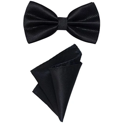 Imagen de DonDon Set para hombres compuesto por un pañuelo y una pajarita a juego en color, unida ajustable tamaño Negro