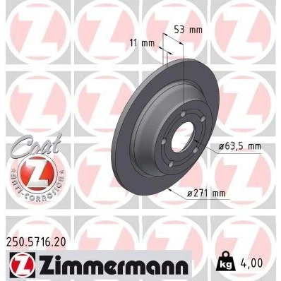 Imagen de ZIMMERMANN Disco de freno 271mm 11mm 5/5 5Taladro(s) 108mm macizo revestido 250.5716.20 2413300,L1TC2A315AA Discos freno,