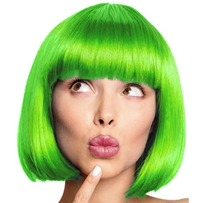 Imagen de Peluca Bob Cabaret Pageboy Charleston Pelucas para Carnaval/Disfraces y Fiesta de Lemas 13 COLORES (Verde)