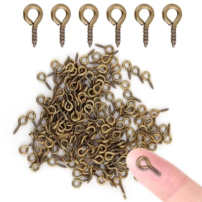 Imagen de 200 alfileres de ojo tornillo pequeños, mini ojo, ganchos tornillos ojales, roscados, hallazgos fianzas, para hacer joyas colgantes(0,16 x 0,3in)