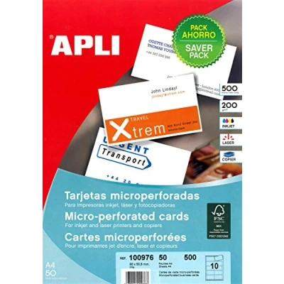 Imagen de Apli 100976 Tarjetas de visita (500 unidades, 90 x 50,8 mm, 200 g), color blanco
