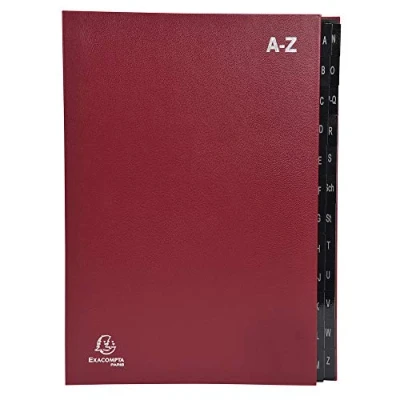 Imagen de Exacompta 57225E archivador de cartón extrafuerte, 24 compartimentos A Z para DIN A4, agujeros visión, pestañas reforzadas con plástico, archivos, color rojo