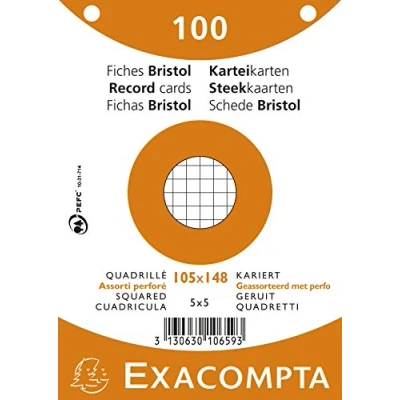 Imagen de Exacompta 10658E 100 tarjetas bristol rejilla 5x5 perforadas en film compatible con impresora inkjet, láser y fotocopiadora formato 148 x 210 mm colores surtidos