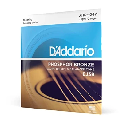 Imagen de D&#039;Addario Cuerdas Guitarra Acustica de EJ38 Ligero, 12 String, 10 47 1 Paquete