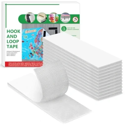 Imagen de Blooven 12 Piezas 30x100mm Auto Adhesivo Cinta Rollo Hook y Loop Tape Gancho de Lazo, Blanco