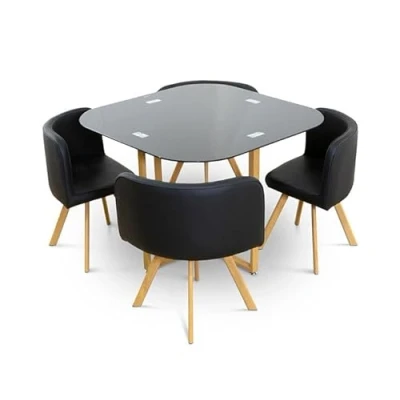 Imagen de S &amp; Saldos y Stocks Mesa de Cristal Templado Teka + 4 Sillas. Comedor o Cocina Negro 100x100 cm