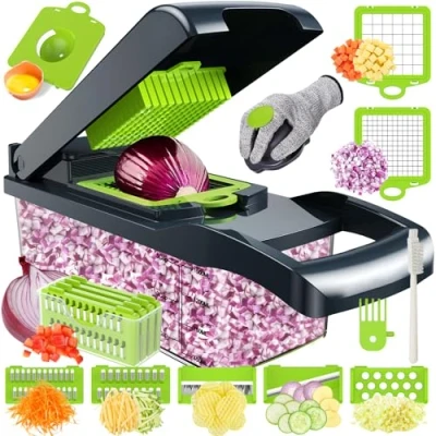 Imagen de 16 En 1 Cortador de Verdura,Cortadora Verduras Acero Inoxidable,Mandolina Cocina Profesional con 7 Cuchillas,Multifuncional Verduras,Picador para Cebolla,Tomates,Patatas
