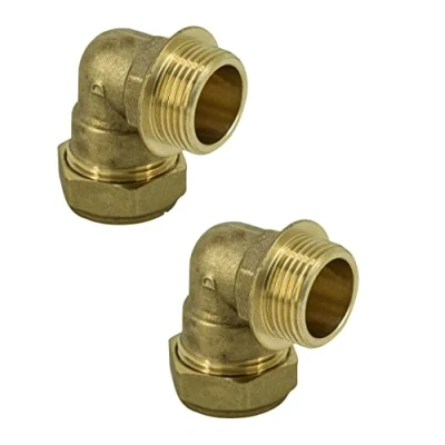 Imagen de UKDD® 22mm Compresión por 3/4&quot; BSP Latón Macho Hierro Codera 90 Curva, x Adaptadores Bend Aprobado WRAS Paquete de 2..