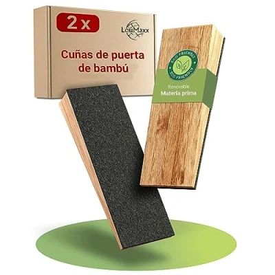 Imagen de Cuña de Puerta Para El Suelo LouMaxx, Madera Bambú, Juego 2 Piezas, Sujeta Puertas