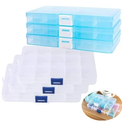 Imagen de TOKERD 6 Piezas Cajitas Almacenaje Plástico Pequeñas Joyería Organizador con 15 Compartimientos, Contenedor Compartimentos para Artículo Pequeño, Pendientes, Anillos, Cuentas, etc.
