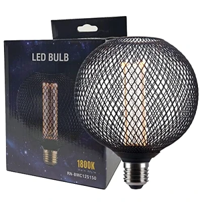 Imagen de FactorLED Bombillas Decorativas E27 4W, Regulable, Lámpara Vintage Retro, Bombilla Filamento Led Ahumada, Globo G125, Luz cálida 1800K (Metal Black)
