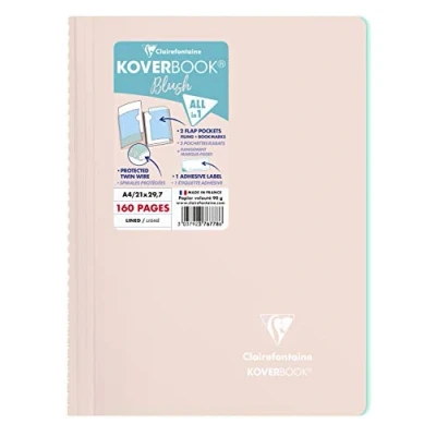 Imagen de Clairefontaine 376778C Cuaderno espiral Koverbook Blush 160 páginas 21 x 29,7 cm 90 g líneas, cubierta polypro (plástico) envolvente, rosa polvoreado