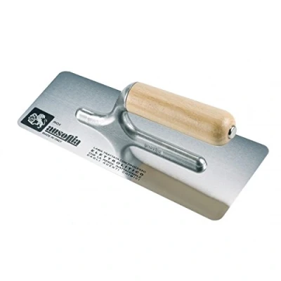 Imagen de AUSONIA 42173 Llana con Hoja DE Acero Inoxidable Trapezoidal 27 X 11 Bordes Redondos Paleta ALEACIÓN Aluminio Y Mango Madera. Ideal para PULIR MARMORINO ESTUCADO Veneciano