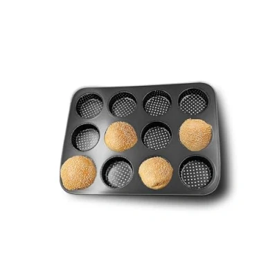 Imagen de Gurlideo molde de hamburguesa acero al carbono antiadherente, grande 12 tazas para panecillos caseros