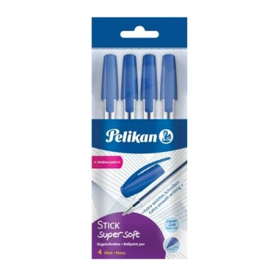 Imagen de Pelikan Bolígrafo Stick Super Soft, 4 piezas, color azul, en polybag