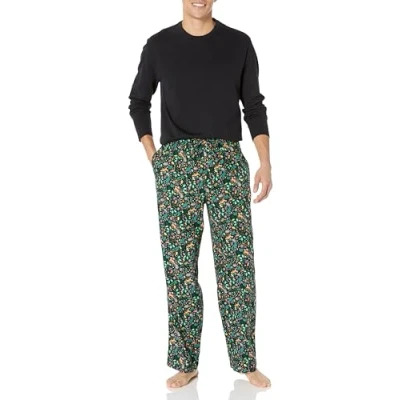 Imagen de Amazon Essentials Conjunto de Pijama Franela Suave (Disponible en Tallas Grandes) Hombre, Negro Folclórico, M