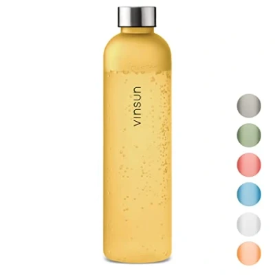 Imagen de VINSUN Botella Agua 1 Litro sin BPA, Tritan, Reutilizable, Antigoteo Cantimplora Ligera para Deporte, Gimnasio, Colegio, Bicicleta, Oficina, Senderismo