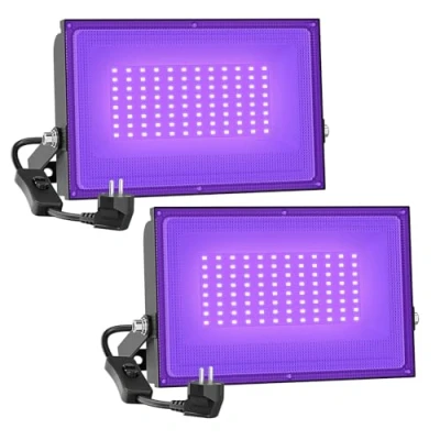 Imagen de Onforu 2 Pack Luz UV 50W, Negra Impermeable IP66, Foco Ultravioleta Fluorescente Lámpara de Escenario Blacklights para Bar Club DJ Discoteca Fiesta KTV Pinta Corporal Gimnasio Halloween